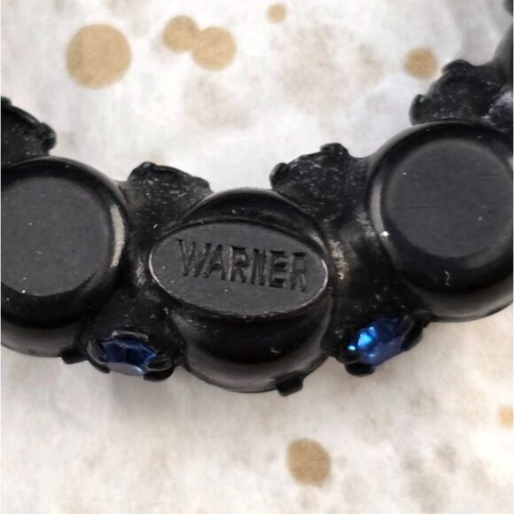 Vintage 1950's Warner Green & Blue Rhinestone Wreath Brooch Pin Japanned Back - Picture 5 of 11